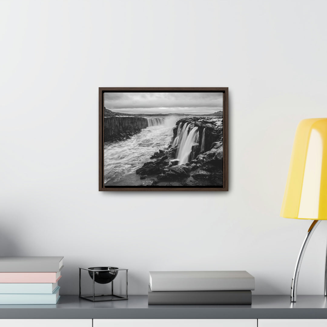 Selfoss in Black and White - Canvas with Frame