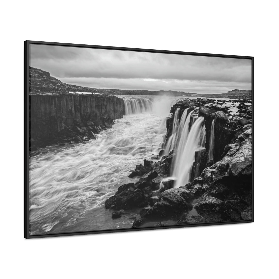 Selfoss in Black and White - Canvas with Frame