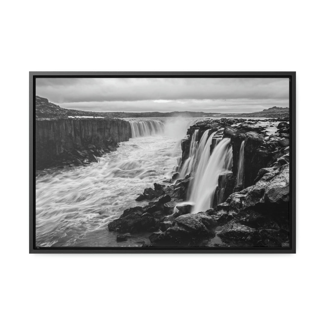 Selfoss in Black and White - Canvas with Frame