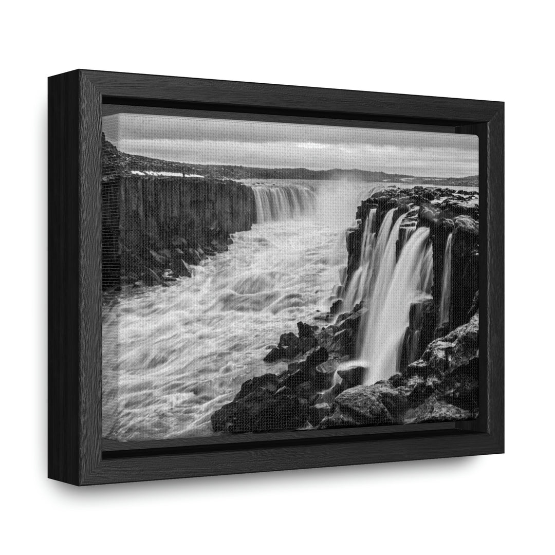 Selfoss in Black and White - Canvas with Frame