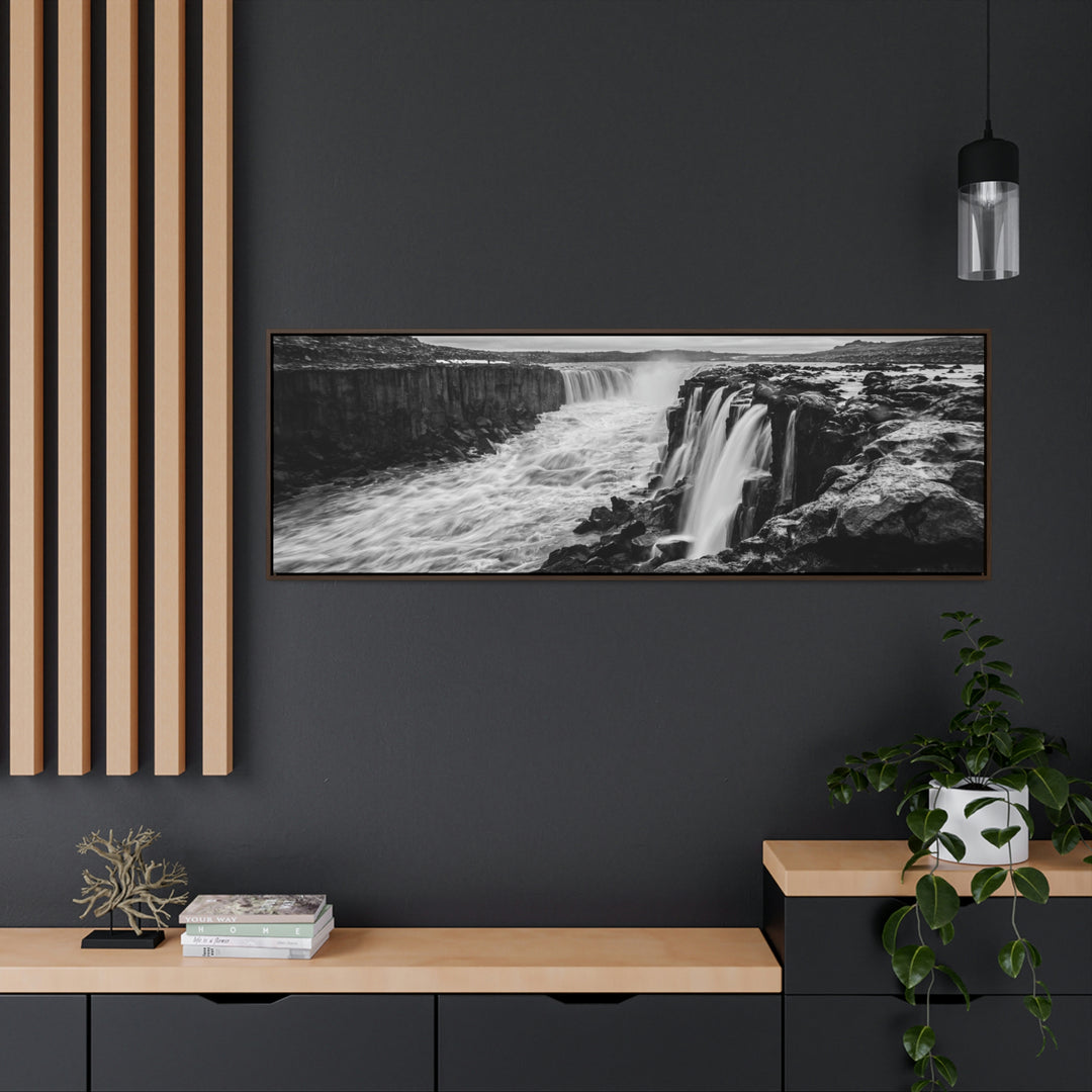 Selfoss in Black and White - Canvas with Frame