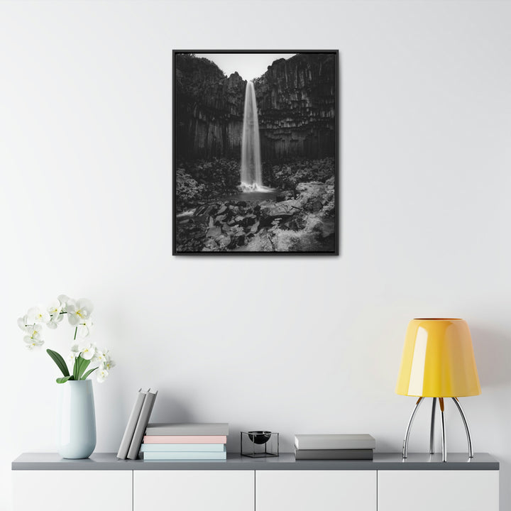 Svartifoss in Black and White - Canvas with Frame