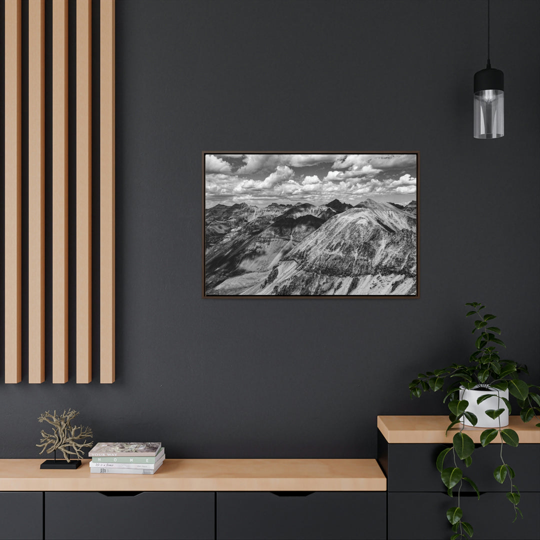 Imogene Pass From the Air in Black and White - Canvas with Frame