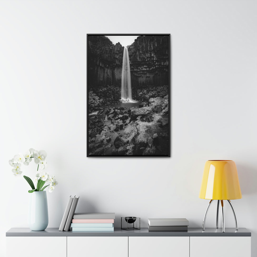 Svartifoss in Black and White - Canvas with Frame