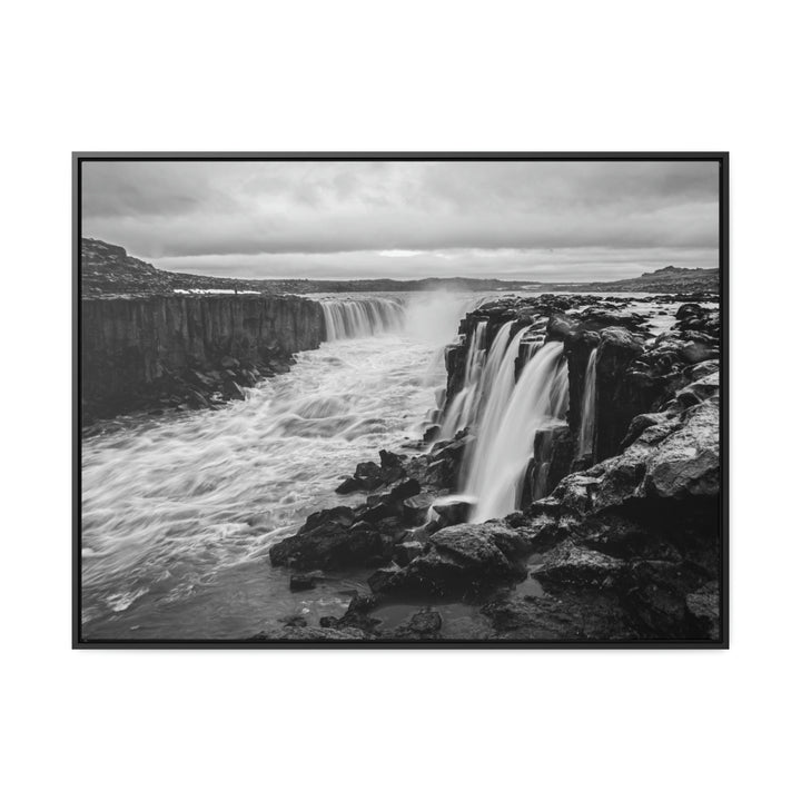 Selfoss in Black and White - Canvas with Frame