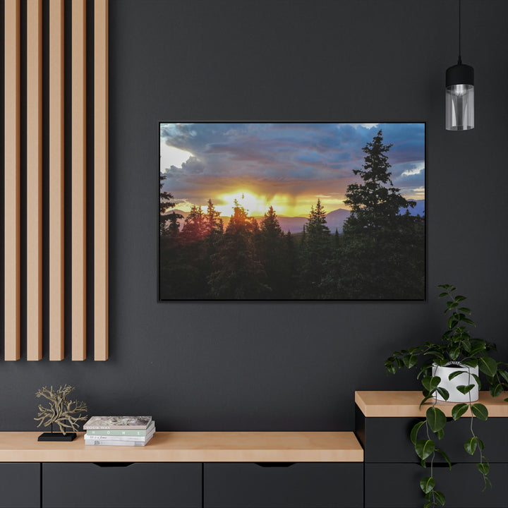 Rainy Sunset Through the Trees - Canvas with Frame