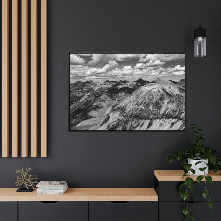 Imogene Pass From the Air in Black and White - Canvas with Frame