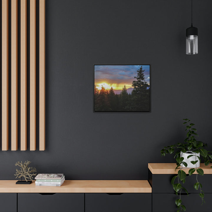 Rainy Sunset Through the Trees - Canvas with Frame