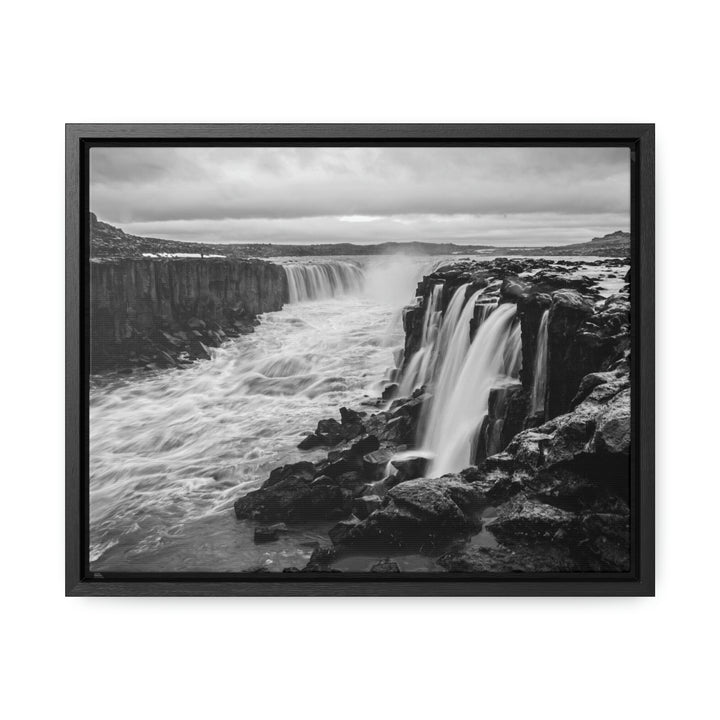 Selfoss in Black and White - Canvas with Frame