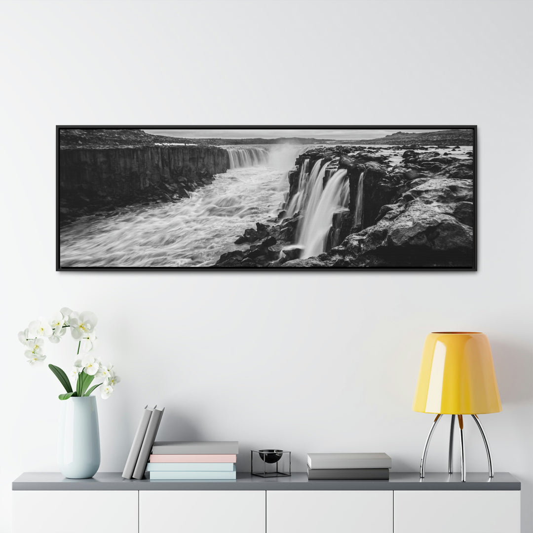 Selfoss in Black and White - Canvas with Frame