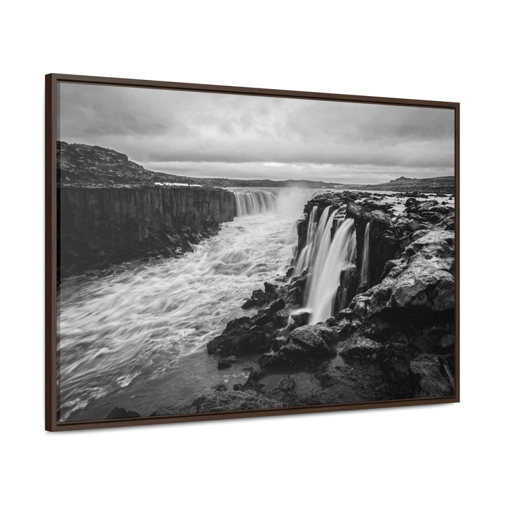 Selfoss in Black and White - Canvas with Frame