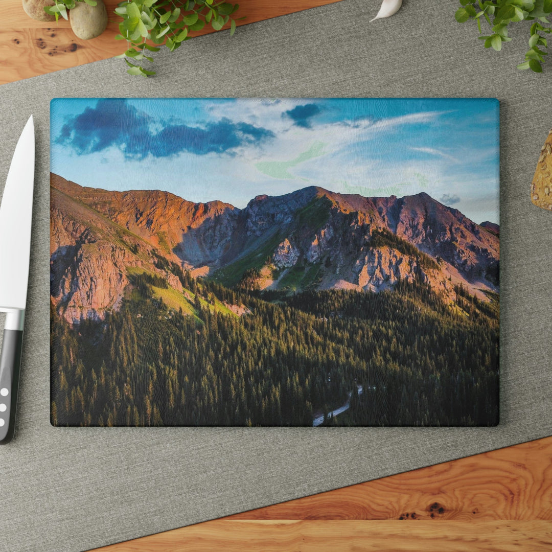 Fading Mountain Light - Glass Cutting Board - Visiting This World