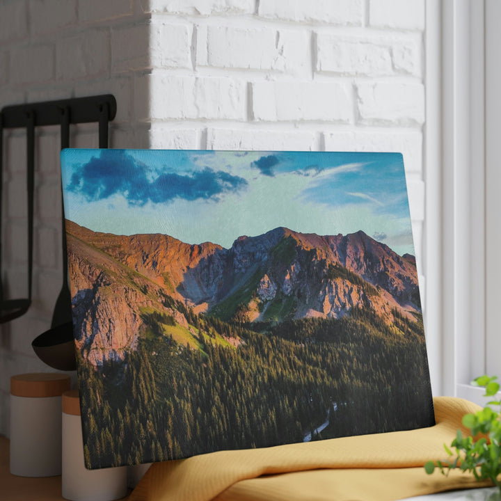 Fading Mountain Light - Glass Cutting Board - Visiting This World