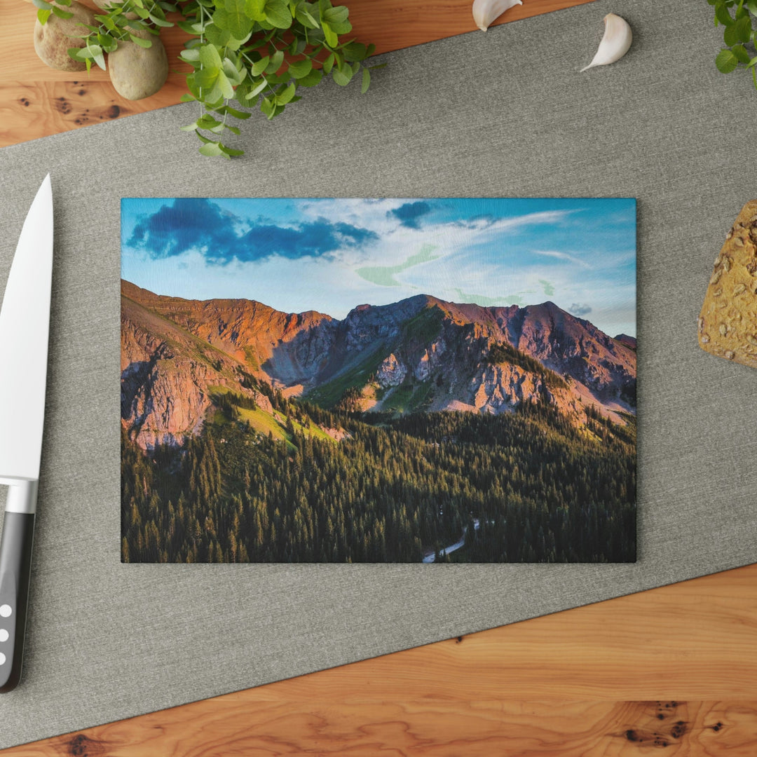 Fading Mountain Light - Glass Cutting Board - Visiting This World