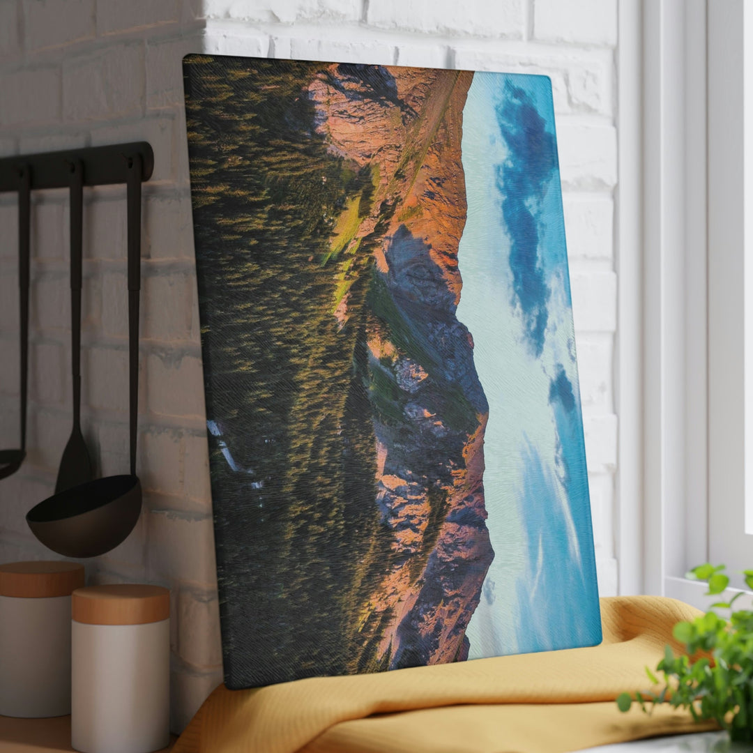 Fading Mountain Light - Glass Cutting Board - Visiting This World