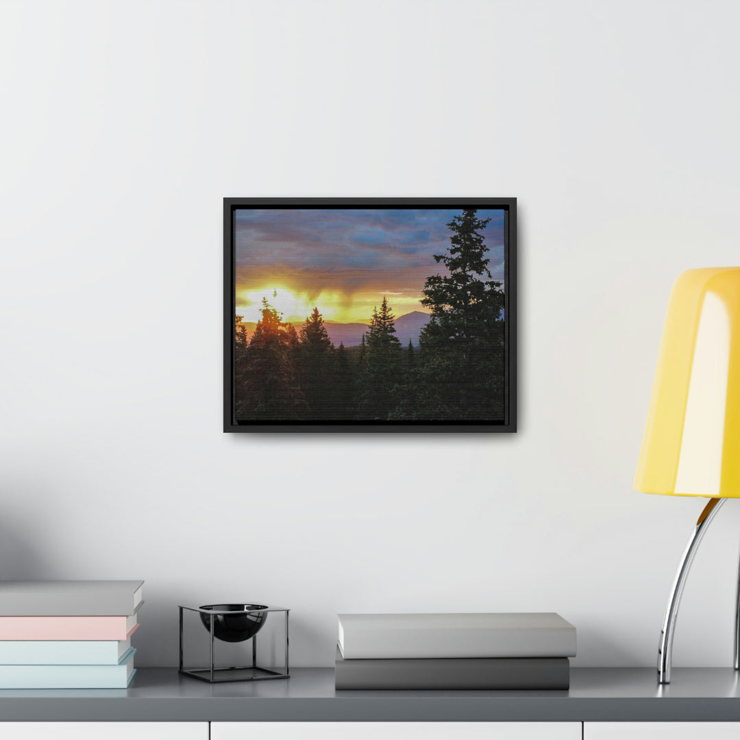 Rainy Sunset Through the Trees - Canvas with Frame