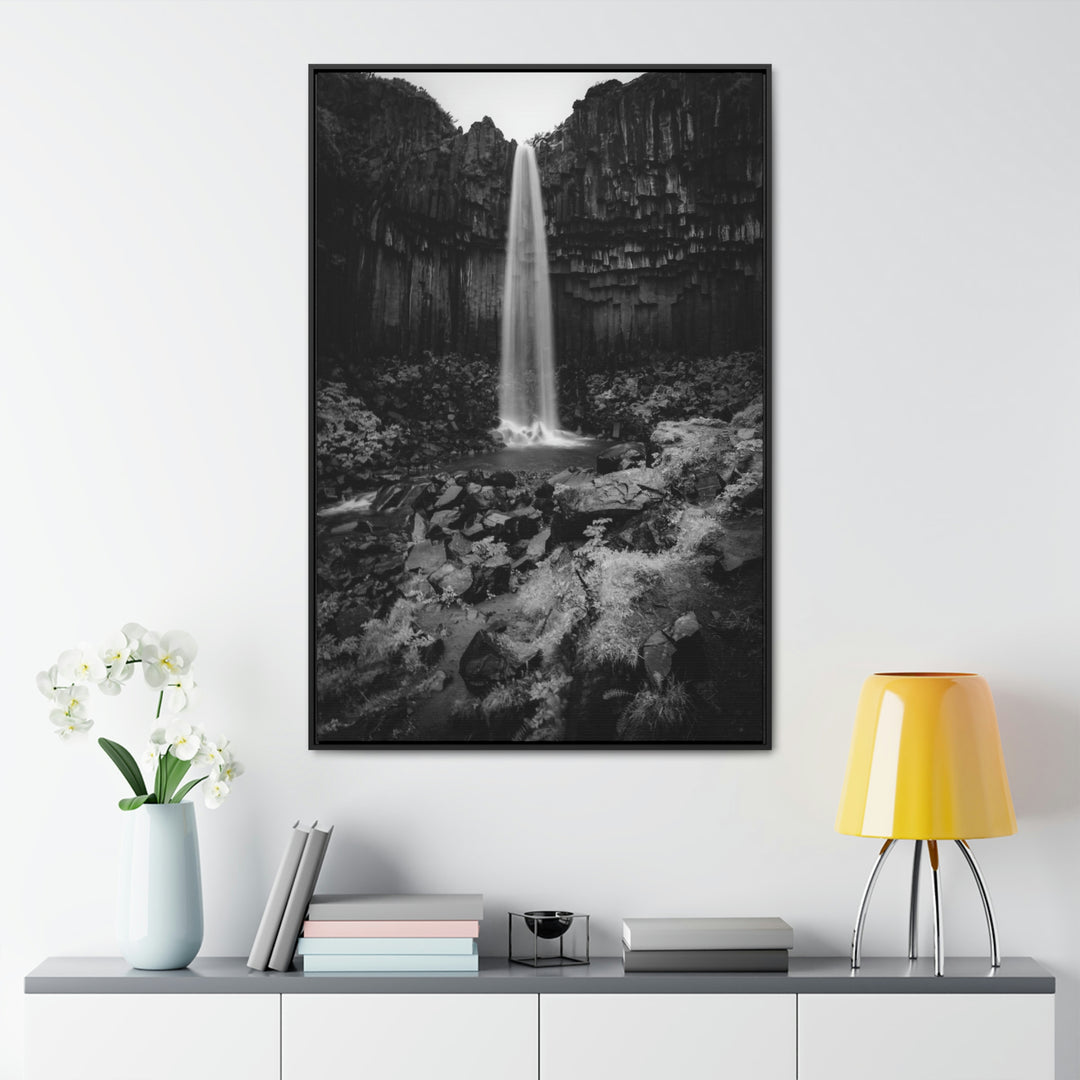 Svartifoss in Black and White - Canvas with Frame