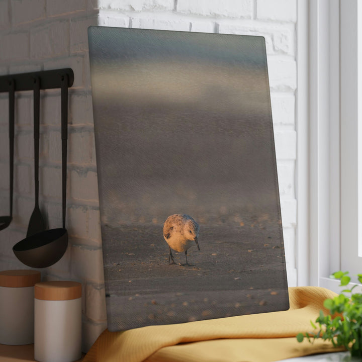 Feeding Sanderling - Glass Cutting Board - Visiting This World