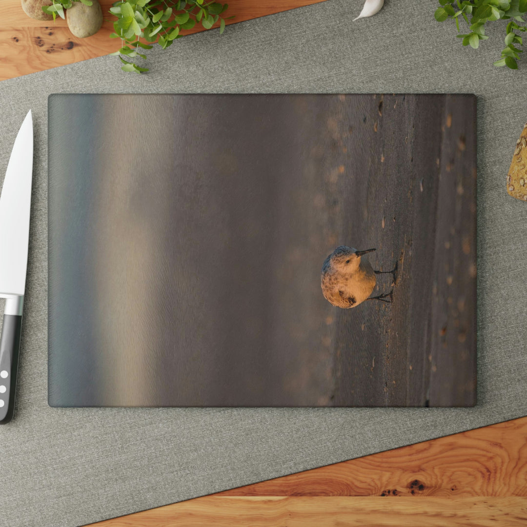 Feeding Sanderling - Glass Cutting Board - Visiting This World