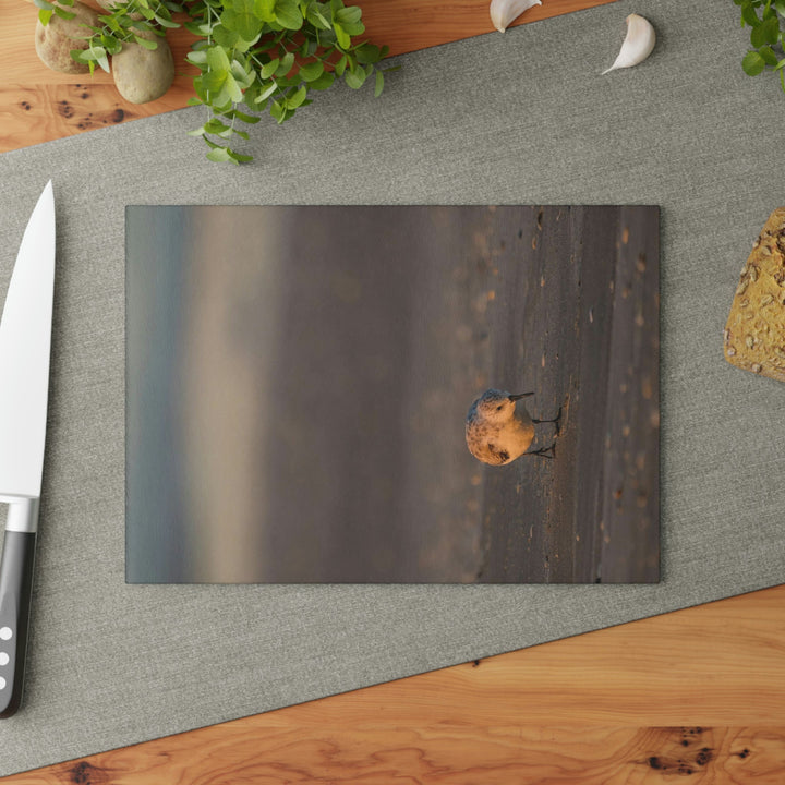 Feeding Sanderling - Glass Cutting Board - Visiting This World