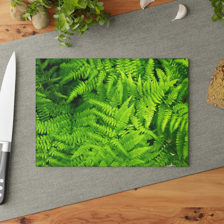 Ferns, Ferns, Ferns - Glass Cutting Board - Visiting This World