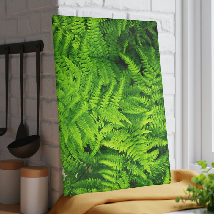 Ferns, Ferns, Ferns - Glass Cutting Board - Visiting This World