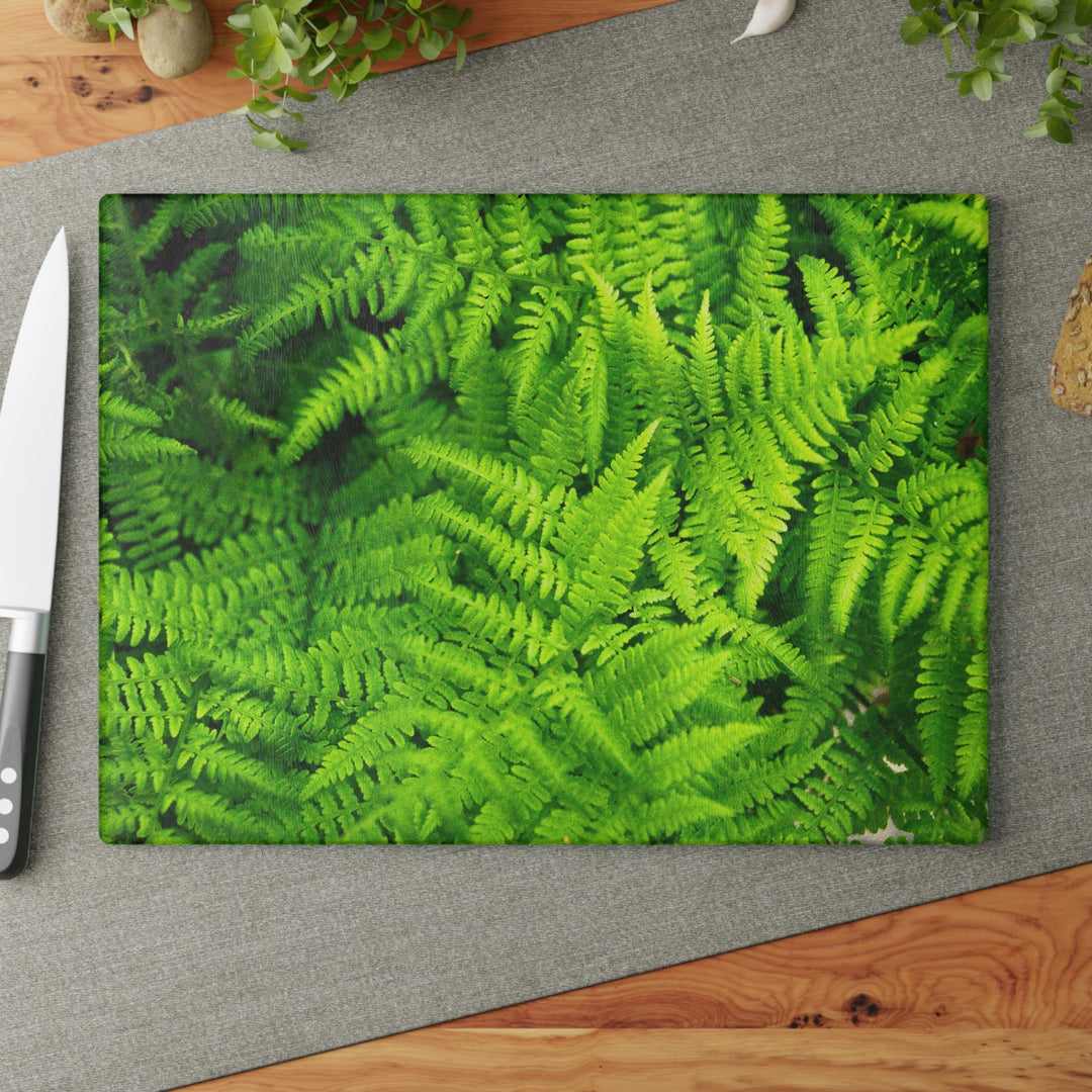 Ferns, Ferns, Ferns - Glass Cutting Board - Visiting This World