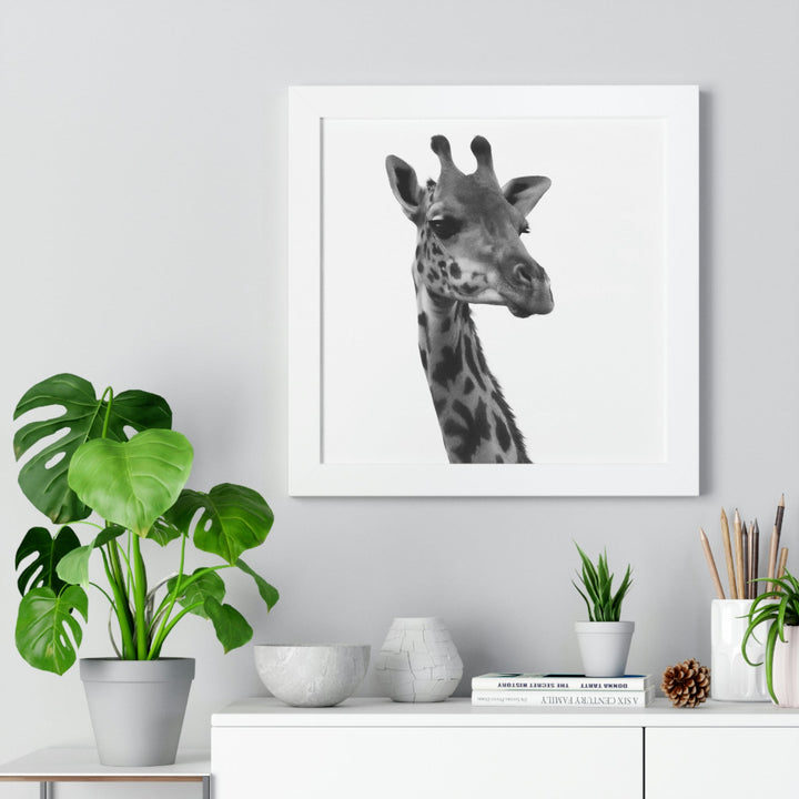 Giraffe Portrait in Black and White - Framed Print - Visiting This World