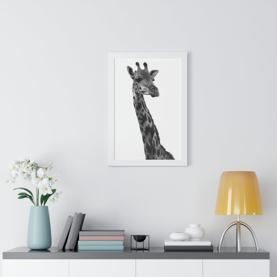 Giraffe Portrait in Black and White - Framed Print - Visiting This World