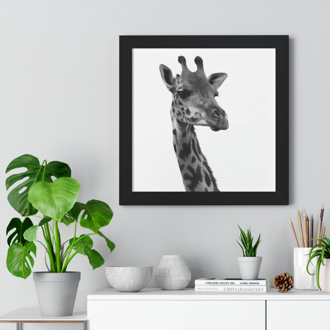 Giraffe Portrait in Black and White - Framed Print - Visiting This World