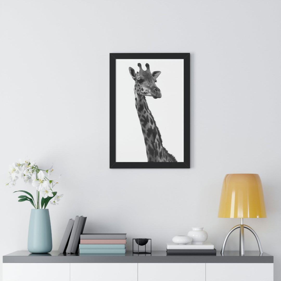 Giraffe Portrait in Black and White - Framed Print - Visiting This World