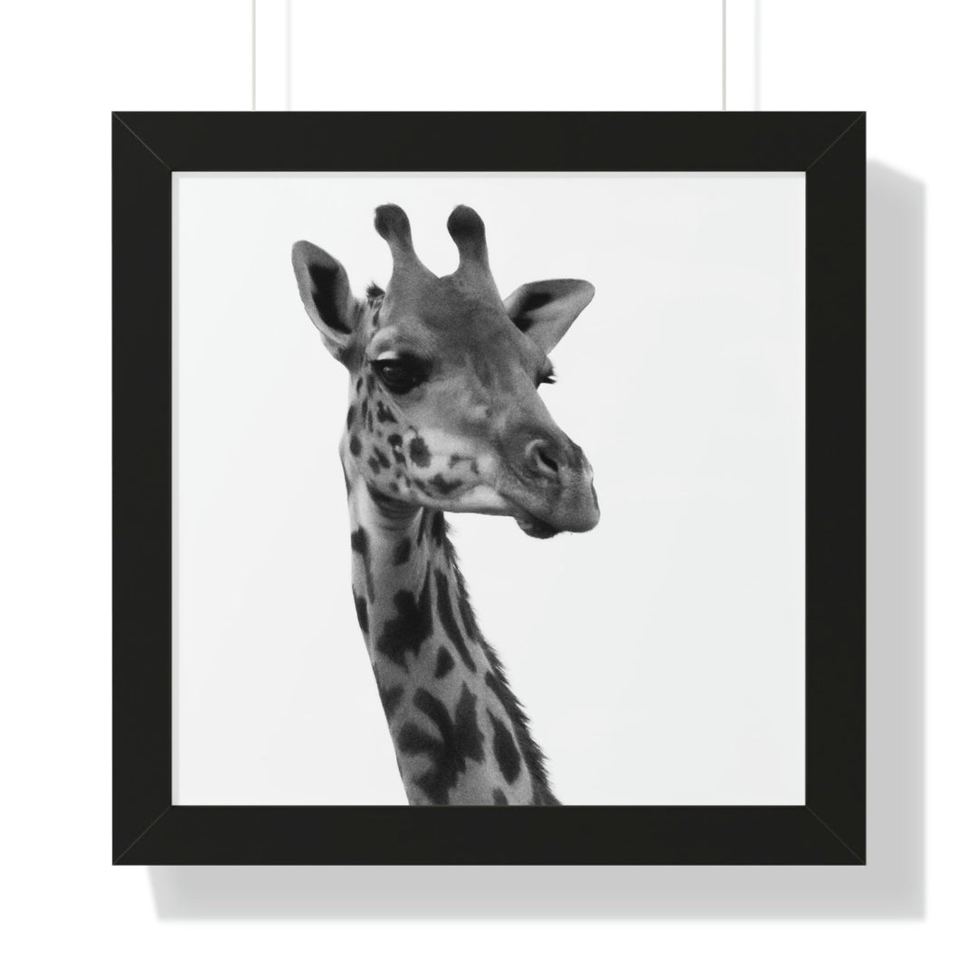 Giraffe Portrait in Black and White - Framed Print - Visiting This World