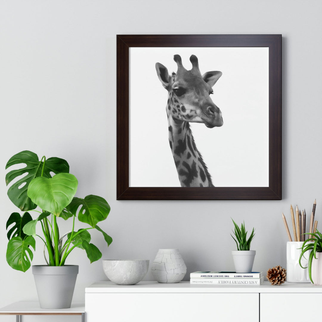 Giraffe Portrait in Black and White - Framed Print - Visiting This World