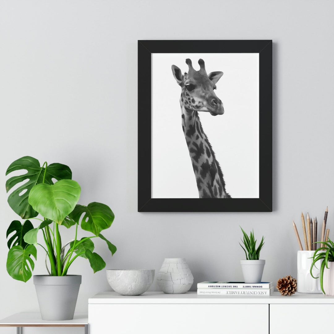 Giraffe Portrait in Black and White - Framed Print - Visiting This World