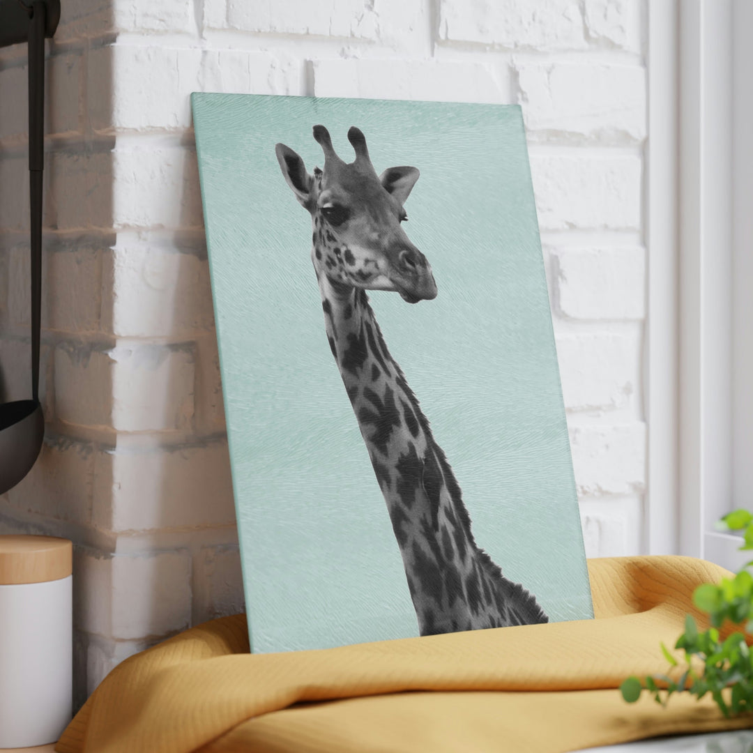 Giraffe Portrait in Black and White - Glass Cutting Board - Visiting This World