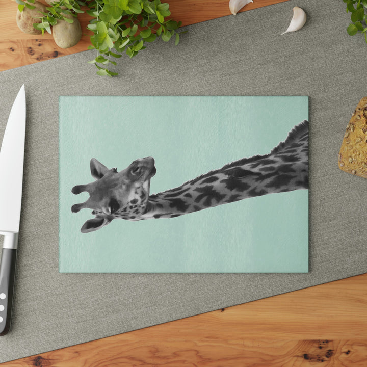 Giraffe Portrait in Black and White - Glass Cutting Board - Visiting This World