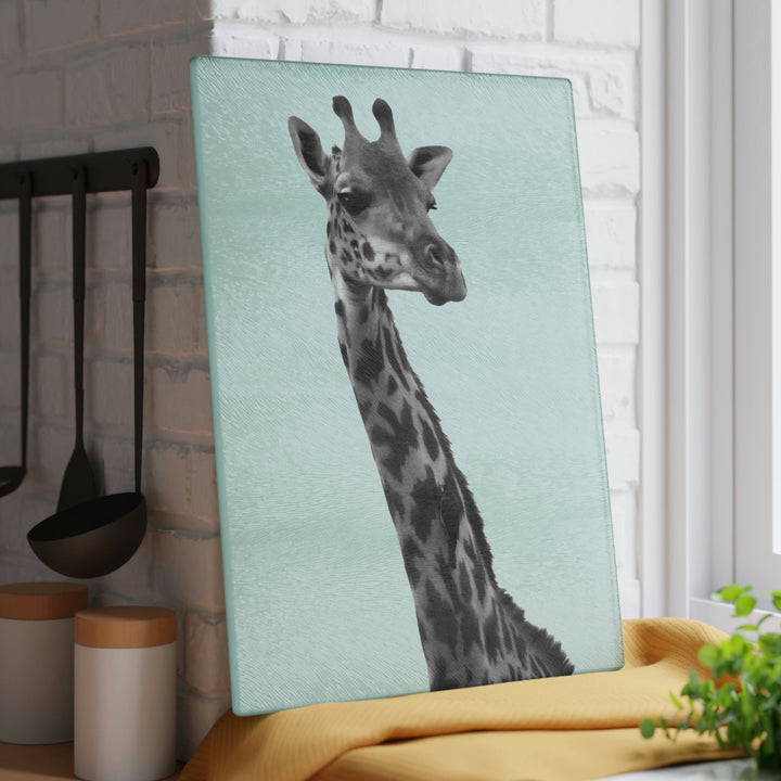 Giraffe Portrait in Black and White - Glass Cutting Board - Visiting This World