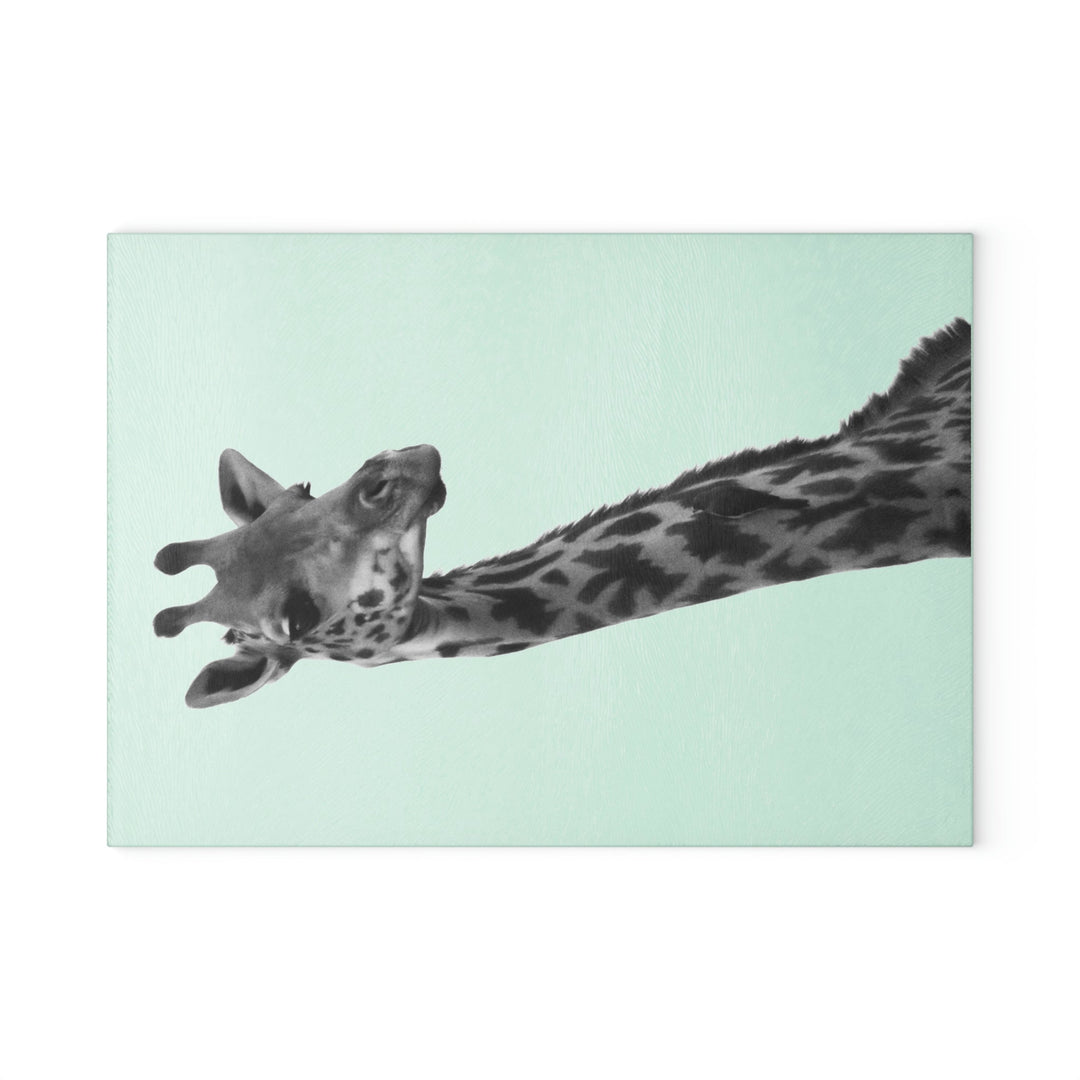 Giraffe Portrait in Black and White - Glass Cutting Board - Visiting This World