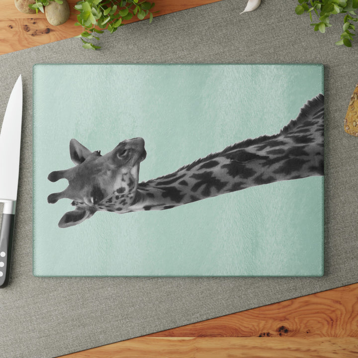 Giraffe Portrait in Black and White - Glass Cutting Board - Visiting This World