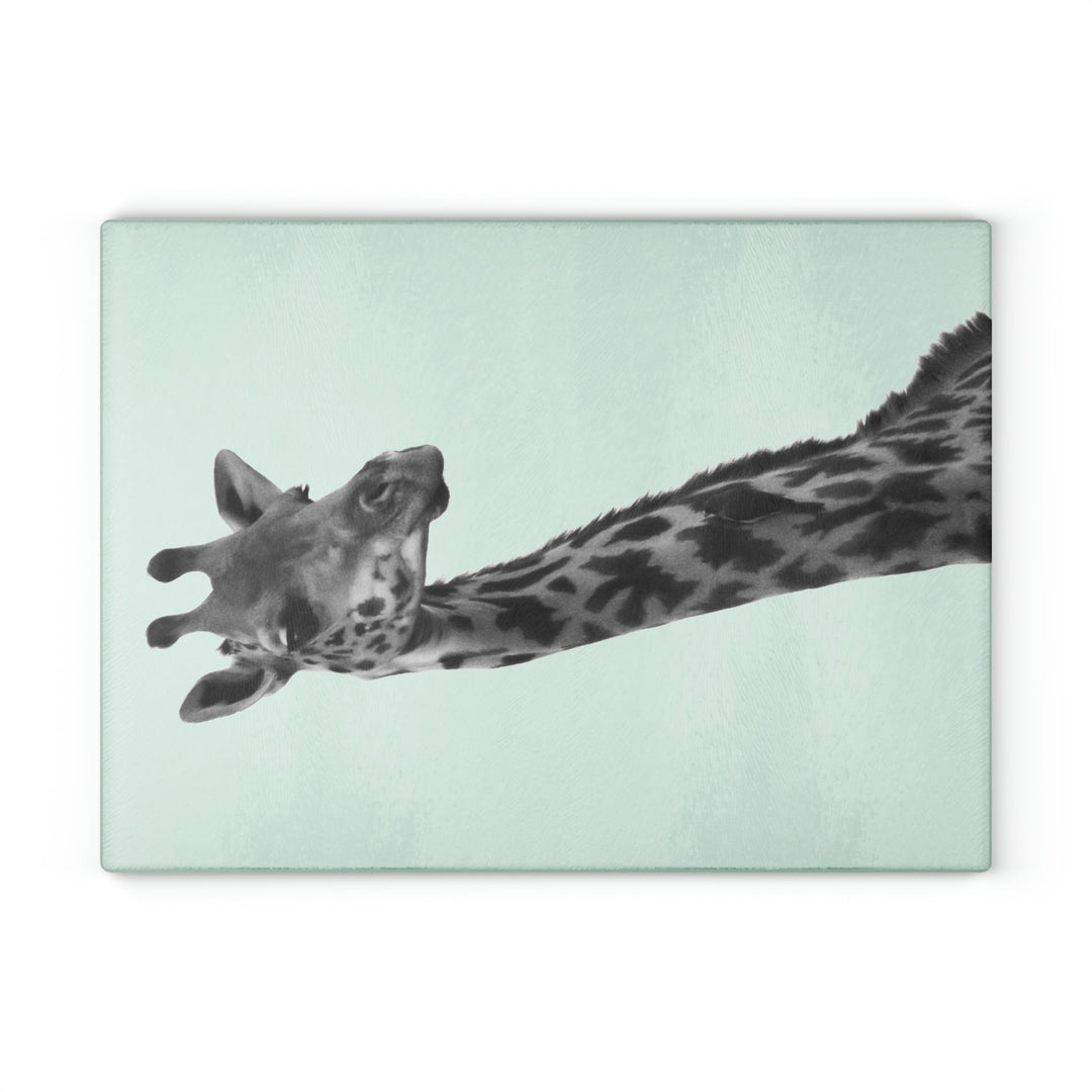 Giraffe Portrait in Black and White - Glass Cutting Board - Visiting This World