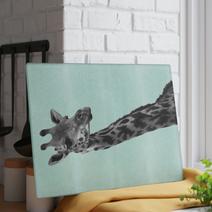 Giraffe Portrait in Black and White - Glass Cutting Board - Visiting This World