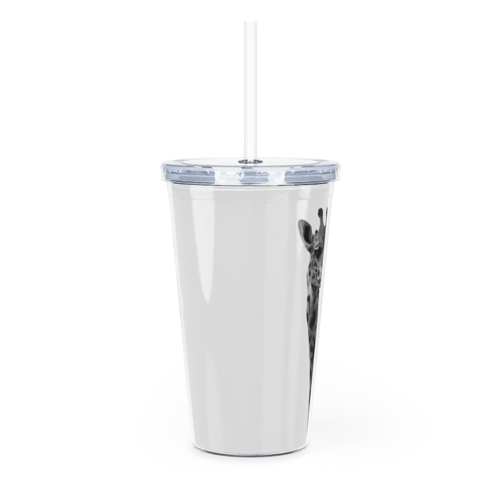 Giraffe Portrait in Black and White - Plastic Tumbler with Straw - Visiting This World