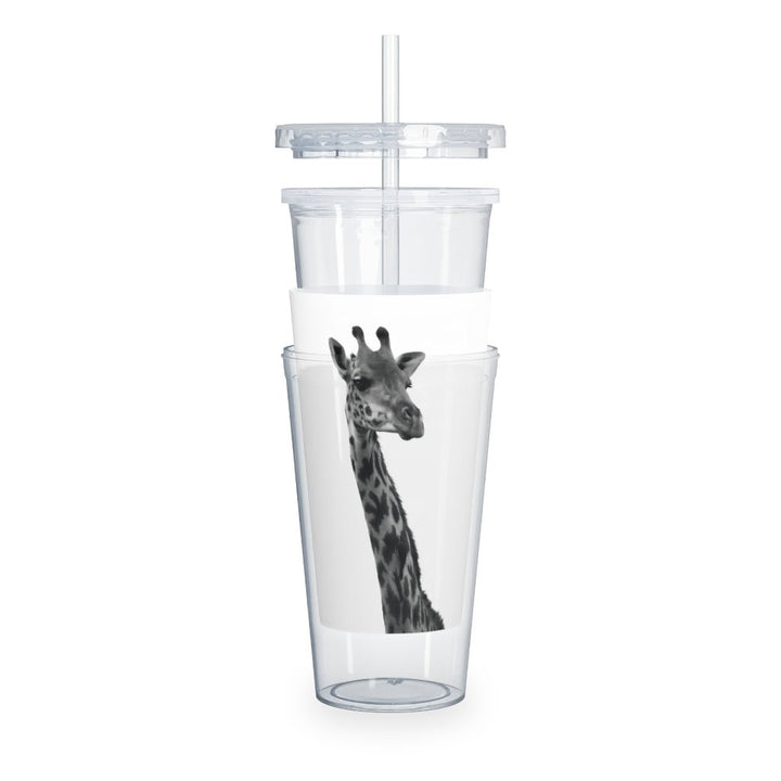 Giraffe Portrait in Black and White - Plastic Tumbler with Straw - Visiting This World