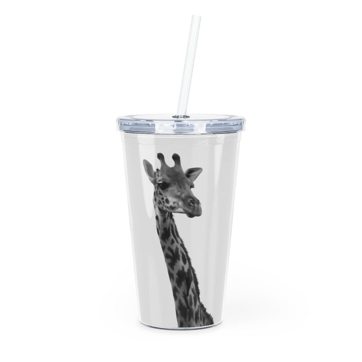 Giraffe Portrait in Black and White - Plastic Tumbler with Straw - Visiting This World