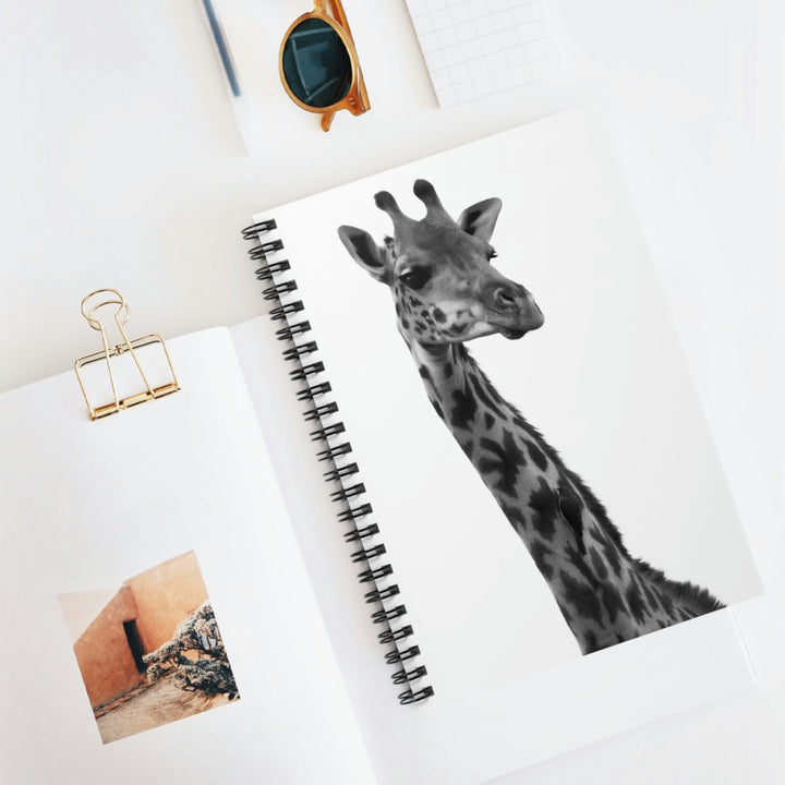 Giraffe Portrait in Black and White - Spiral Ruled Line Notebook - Visiting This World