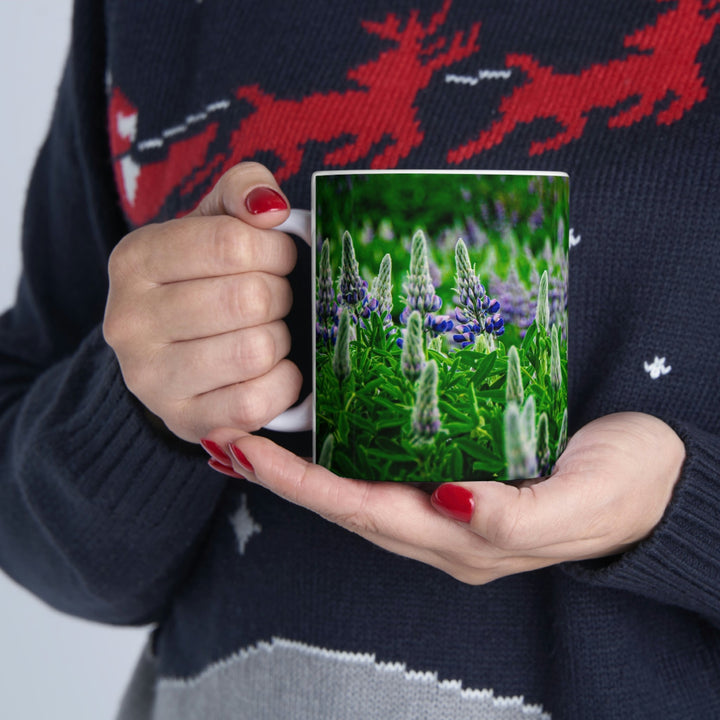 Glowing Lupin with Mountains - Ceramic Mug 11oz - Visiting This World