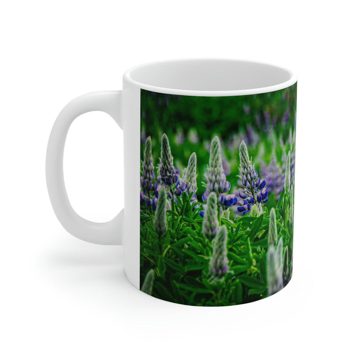 Glowing Lupin with Mountains - Ceramic Mug 11oz - Visiting This World