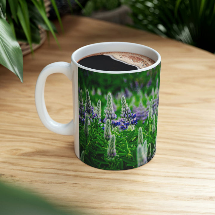 Glowing Lupin with Mountains - Ceramic Mug 11oz - Visiting This World