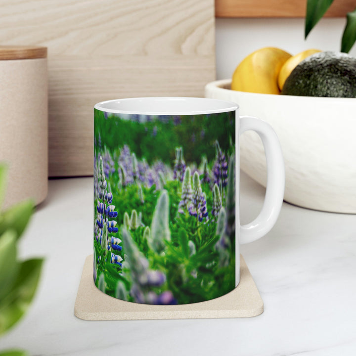 Glowing Lupin with Mountains - Ceramic Mug 11oz - Visiting This World