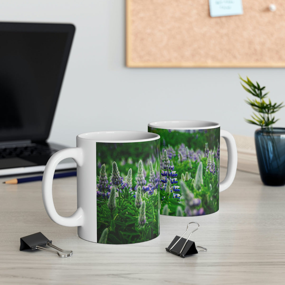 Glowing Lupin with Mountains - Ceramic Mug 11oz - Visiting This World